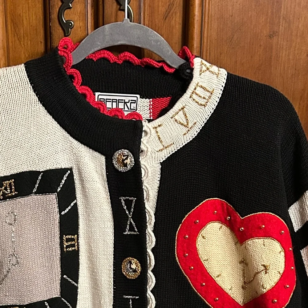 NWT Berek Embroidered & Embellished Vintage Clock/Heart Cardigan/Sweater Size M - Picture 12 of 13